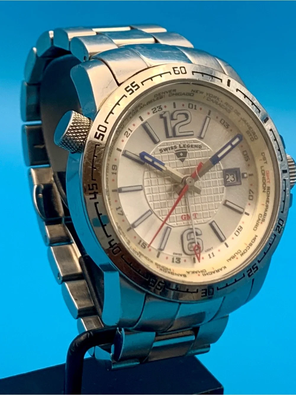 SWISS LEGEND GMT WORLDTIMER Men’s Wristwatch Swiss Movt St Steel Works New Batt